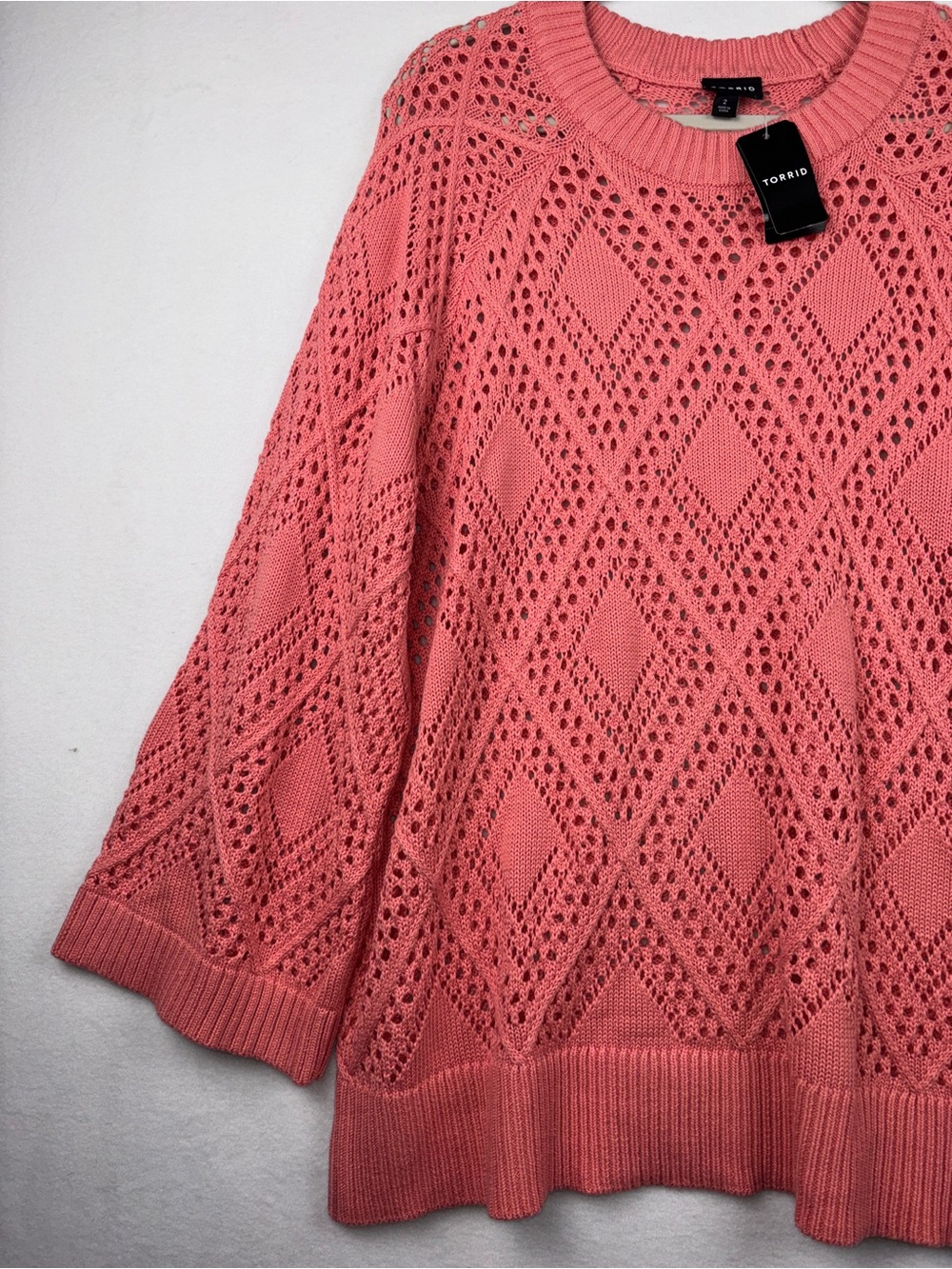 Torrid Coral Openwork Knit Scoopneck Sweater NWT